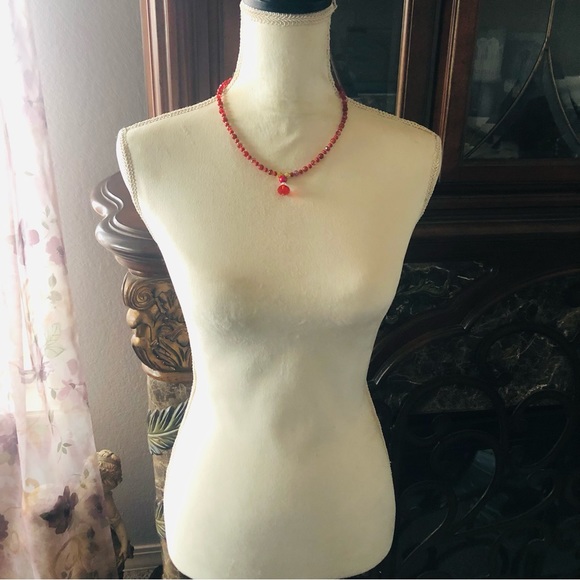 Handcrafted repurpose carnelian glass faceted crystal beaded necklace - Picture 5 of 10